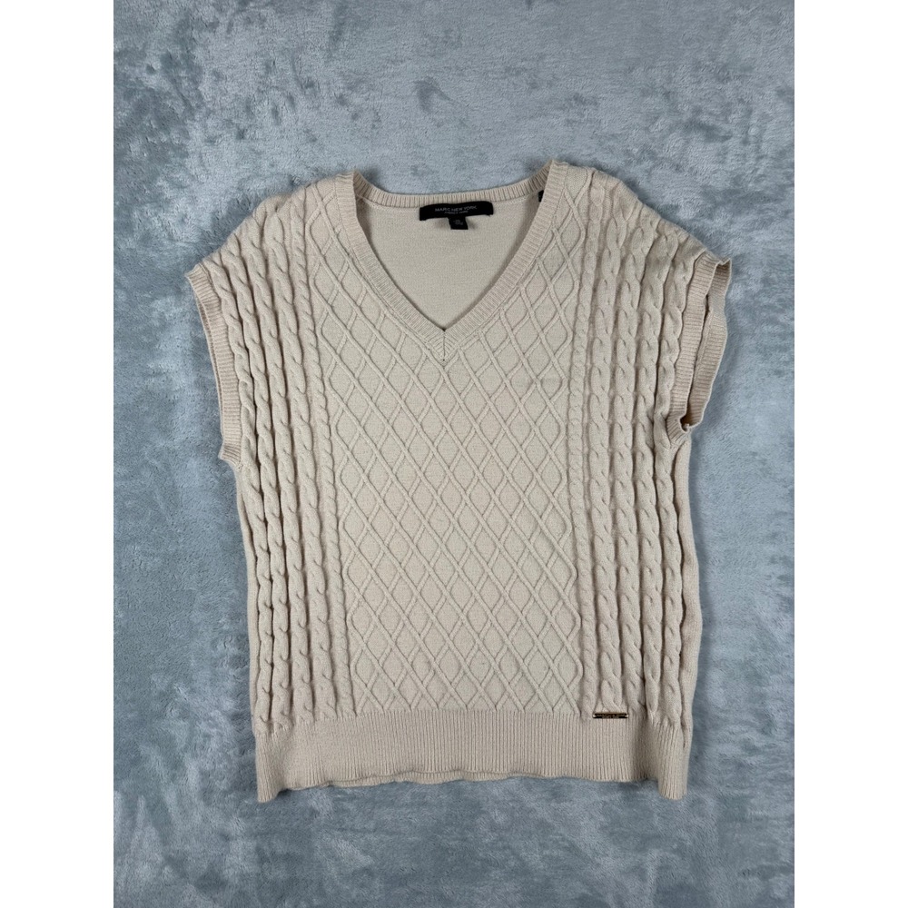 Marc New York Andrew Marc Beige Cable Knit V-Neck Sweater Vest XS
